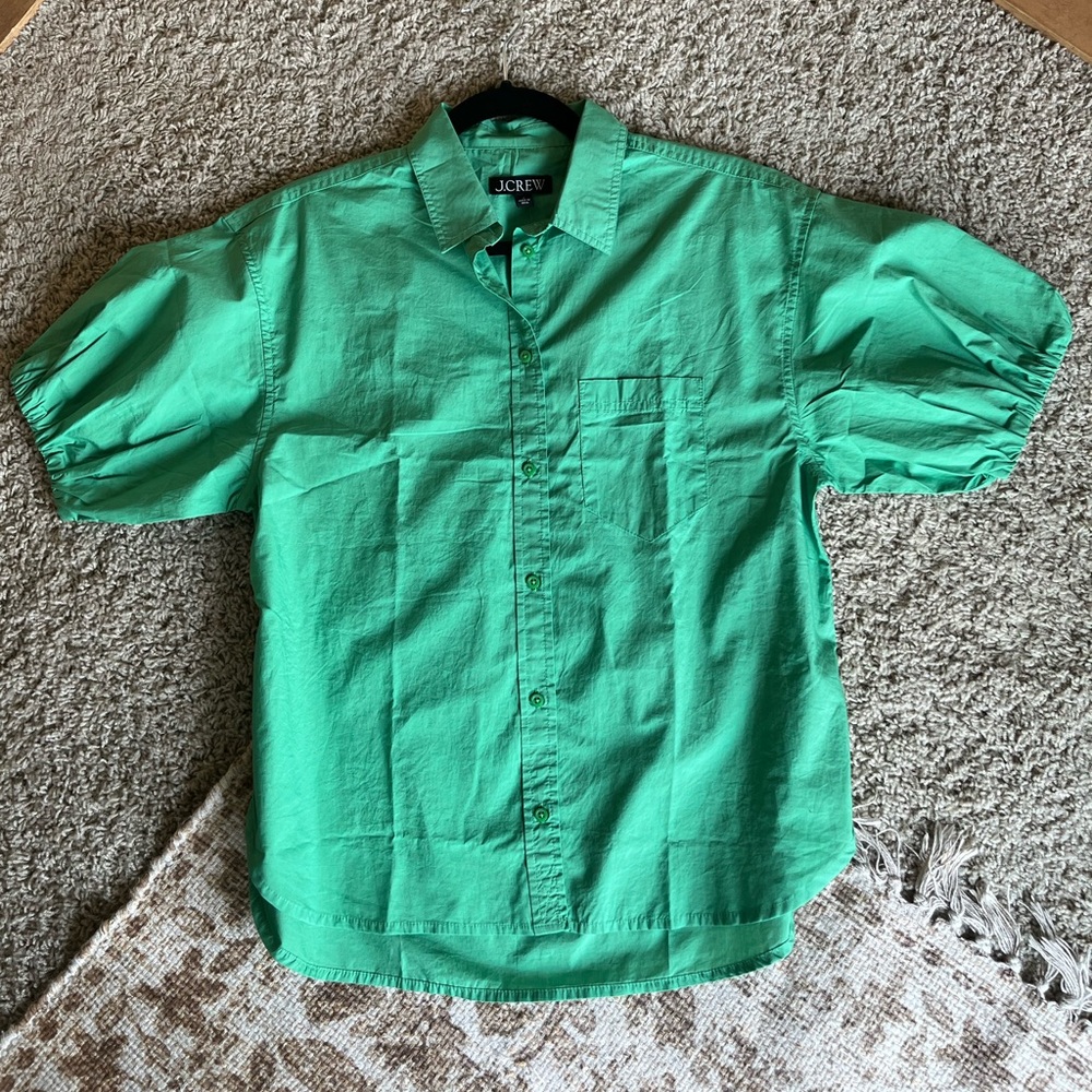 J. Crew Green Puff Sleeve Button Down